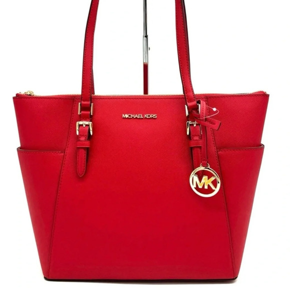 Michael Kors Large Charlotte TZ Tote Bag Bright Red - Picture 1 of 10